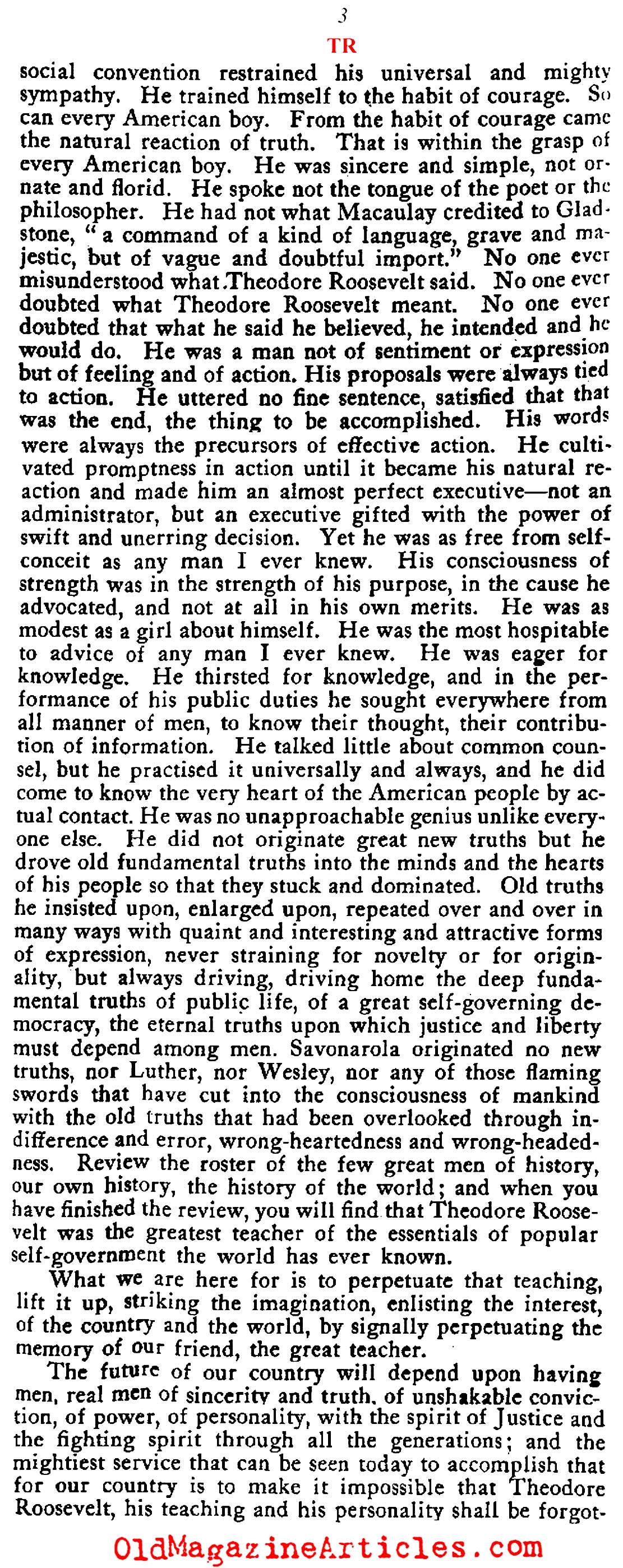 Elihu Root on Teddy Roosevelt (The North American Review, 1919)
